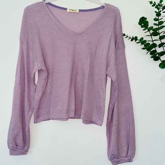 Sold 💜 Lavender 💜 V-Neckline Cuffed Long Sleeve Waffle Fabric Top S - Picture 5 of 8